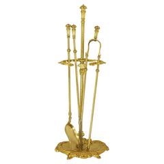 French 19th Century Gilt Bronze Fireplace Tool Set and Stand