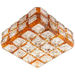 Flush Mount Light or Sconce, Orange Amber Tone Glass, 1970s