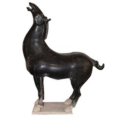 Sculpture Horse Han Chinese in Ceramic on Base