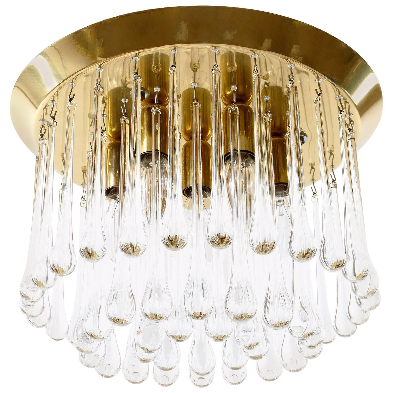Kalmar Flush Mount Light, Brass and Glass, 1960s