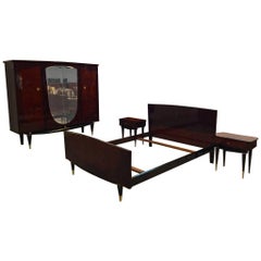 Vintage French Art Deco Bedroom Set: Bed, Nightstands and Armoire