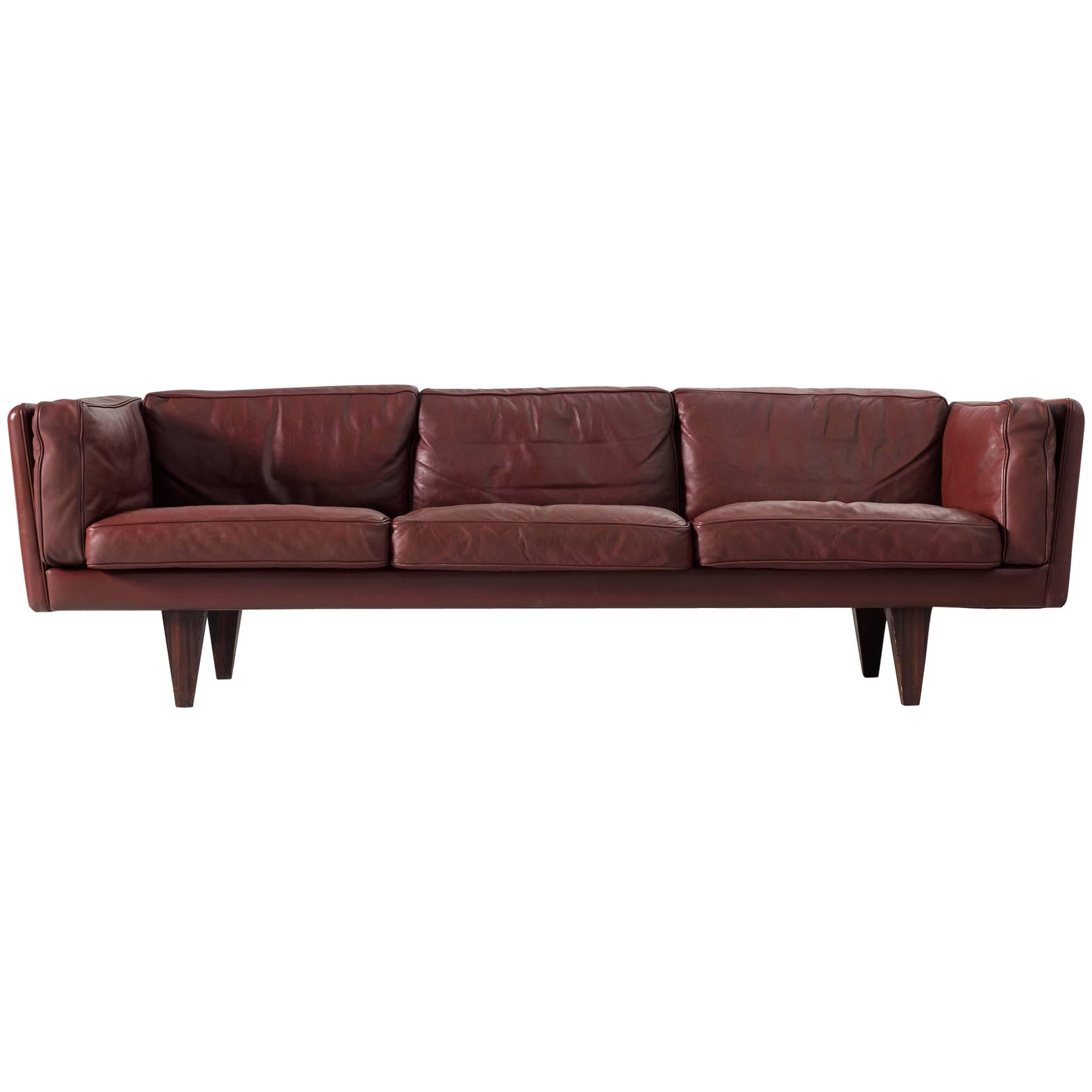 Illum Wikkelsø Fully Restored Sofa in Burgundy Red Leather