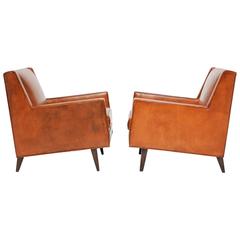 Stylish and Comfortable Pair of Edward Wormley for Dunbar Leather Club Chairs