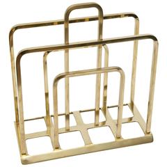 Modernist Mid-Century Compact Solid Brass Magazine Stand