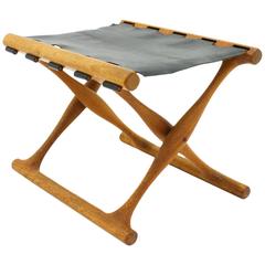 Poul Hundevad Folding Stool, Teak and Leather 6