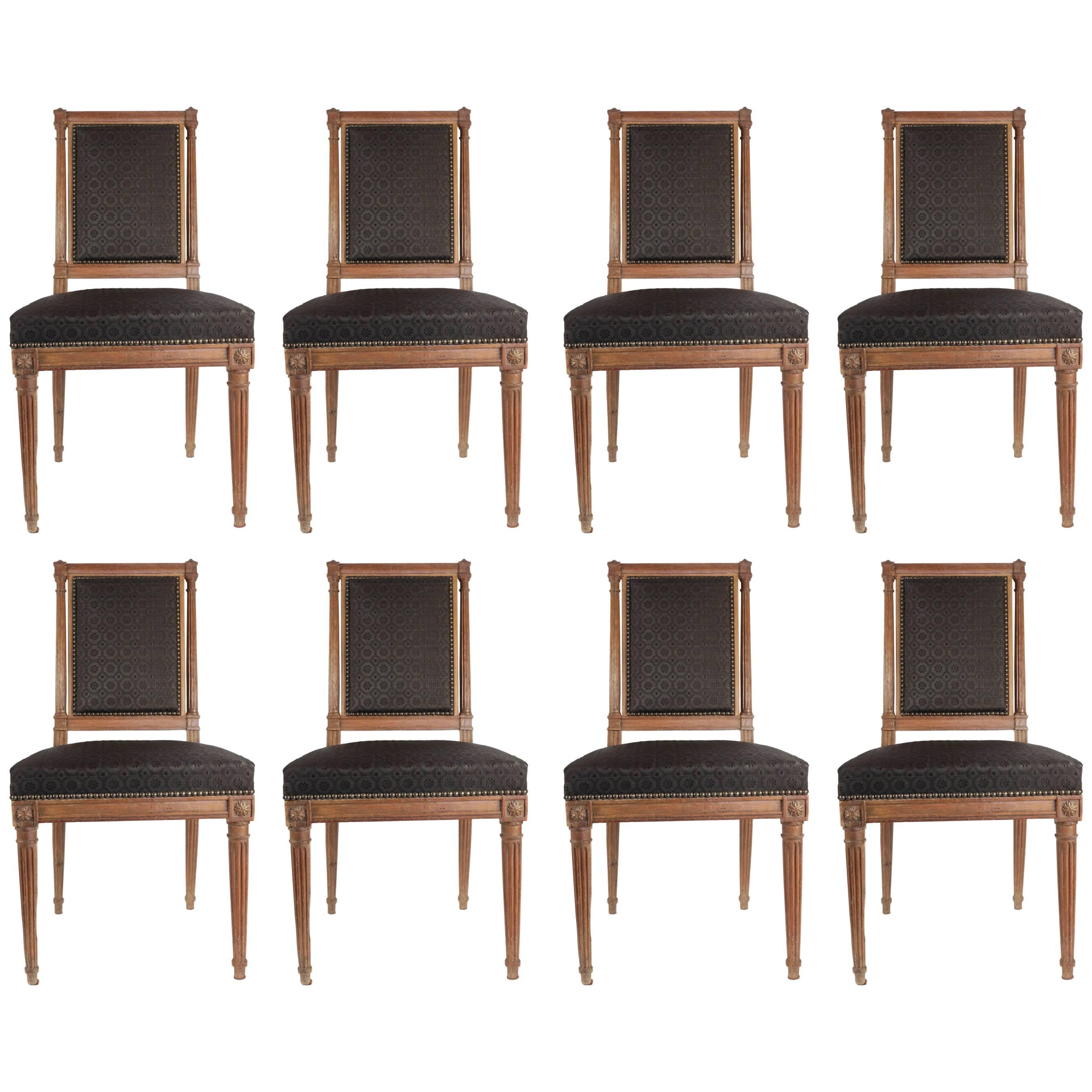 French Set of Eight Louis XVI Style Dining Chairs in Beechwood, circa 1850