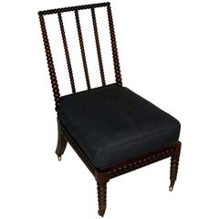 Antique 19th Century Armless Bobbin Chair, Upholstered Seat, England