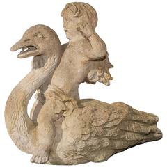 18th Century Baroque Antique Austrian Limestone Garden Ornament Cherub on a