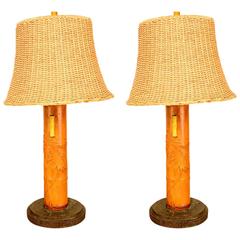 Hollywood Regency Pair of Bamboo Table Lamps 7