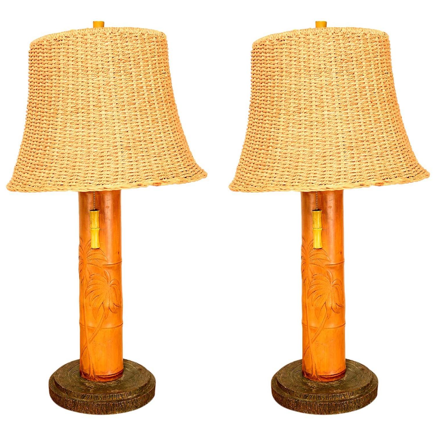 Pair of Bamboo Table Lamps For Sale at 1stdibs
