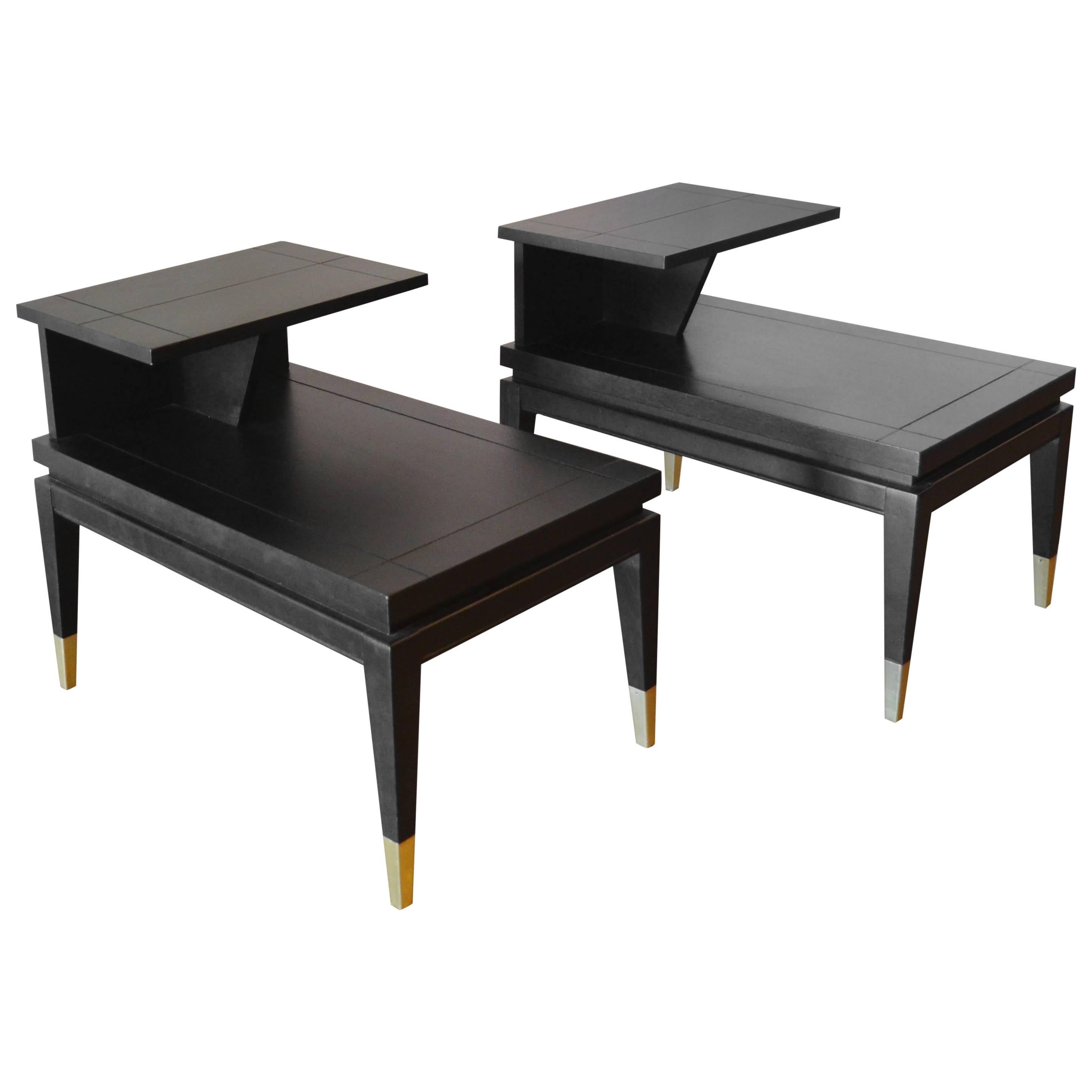 Pair of Tiered Black Ebony Side Tables by Lane