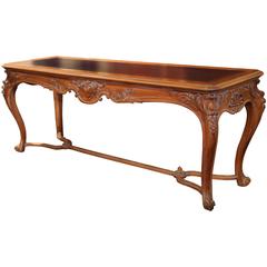 19th Century Parisan Louis XV Carved Walnut Console Desk with Leather Top 2