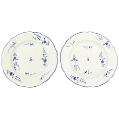 Pair of 18th Century Chantilly Soft Paste Porcelain Blue Sprig Pattern Plates