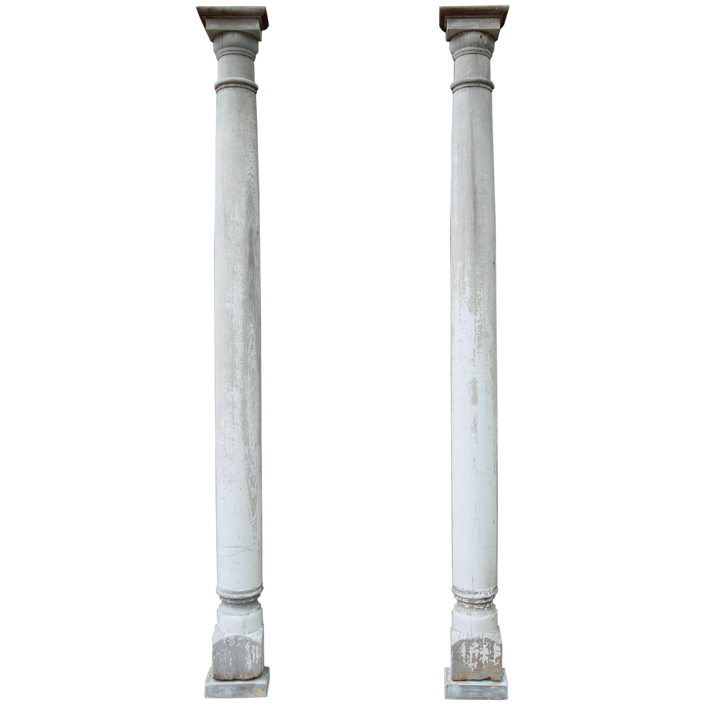 Tall Pair of Architectural Pilasters, Original Weathered Paint For Sale