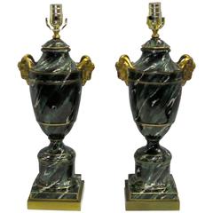 Mid-Century Pair of Malachite Table Lamps, France 1