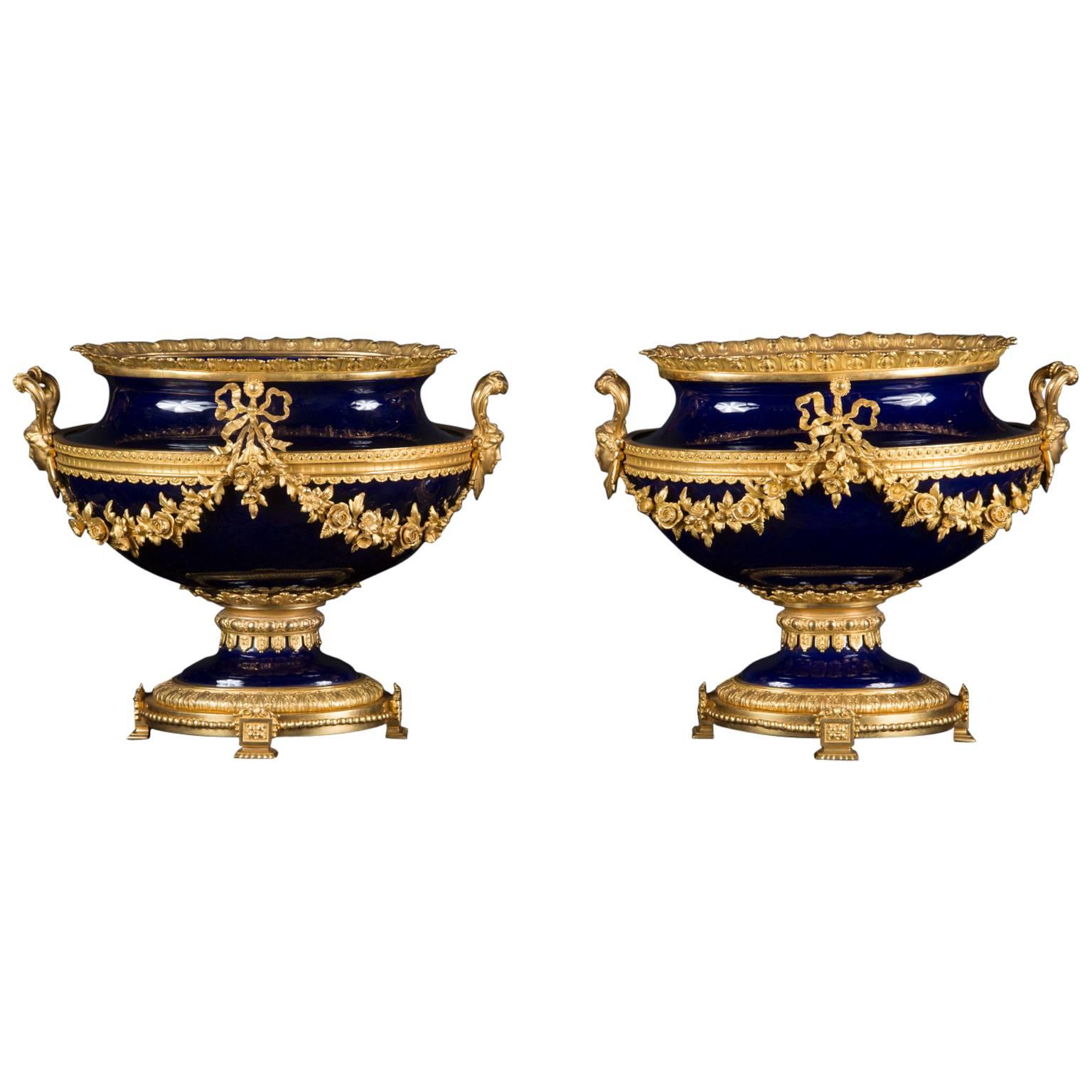 Pair of French 19th Century Cobalt Centerpieces
