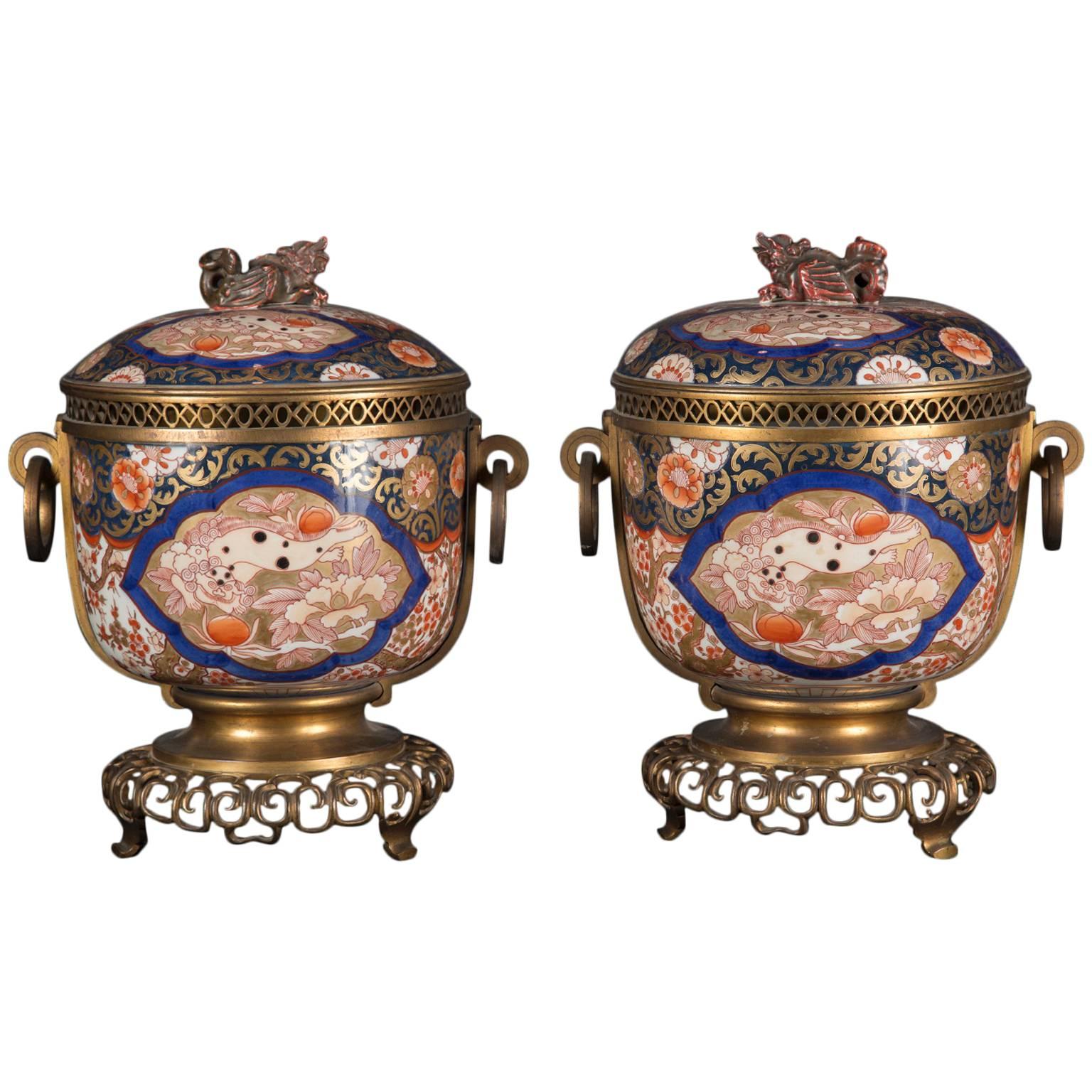 Pair of 19th Century Japanese Imari Vases with French Bronze Mounts For Sale