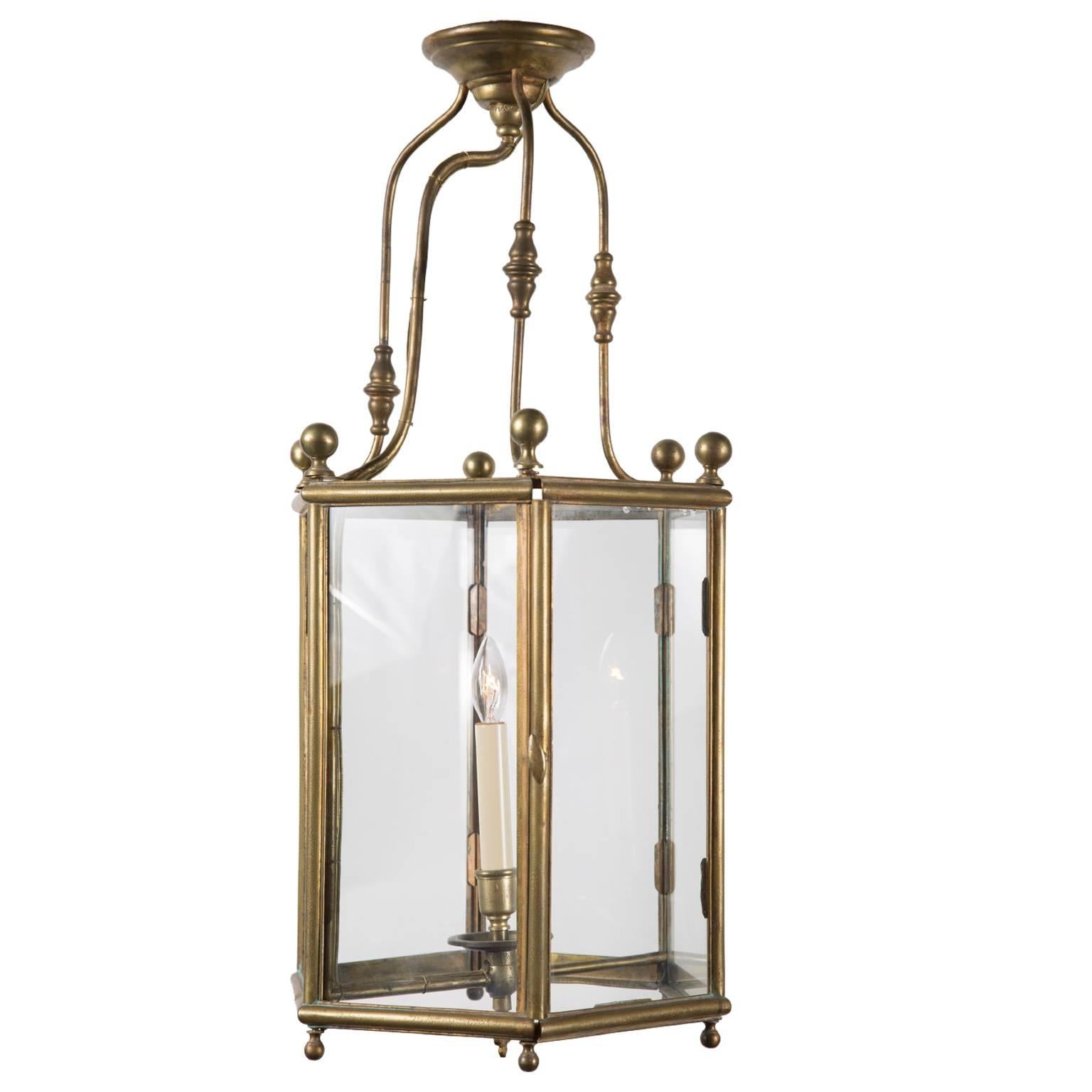 Antique Brass Hanging Lantern from 19th Century France For Sale