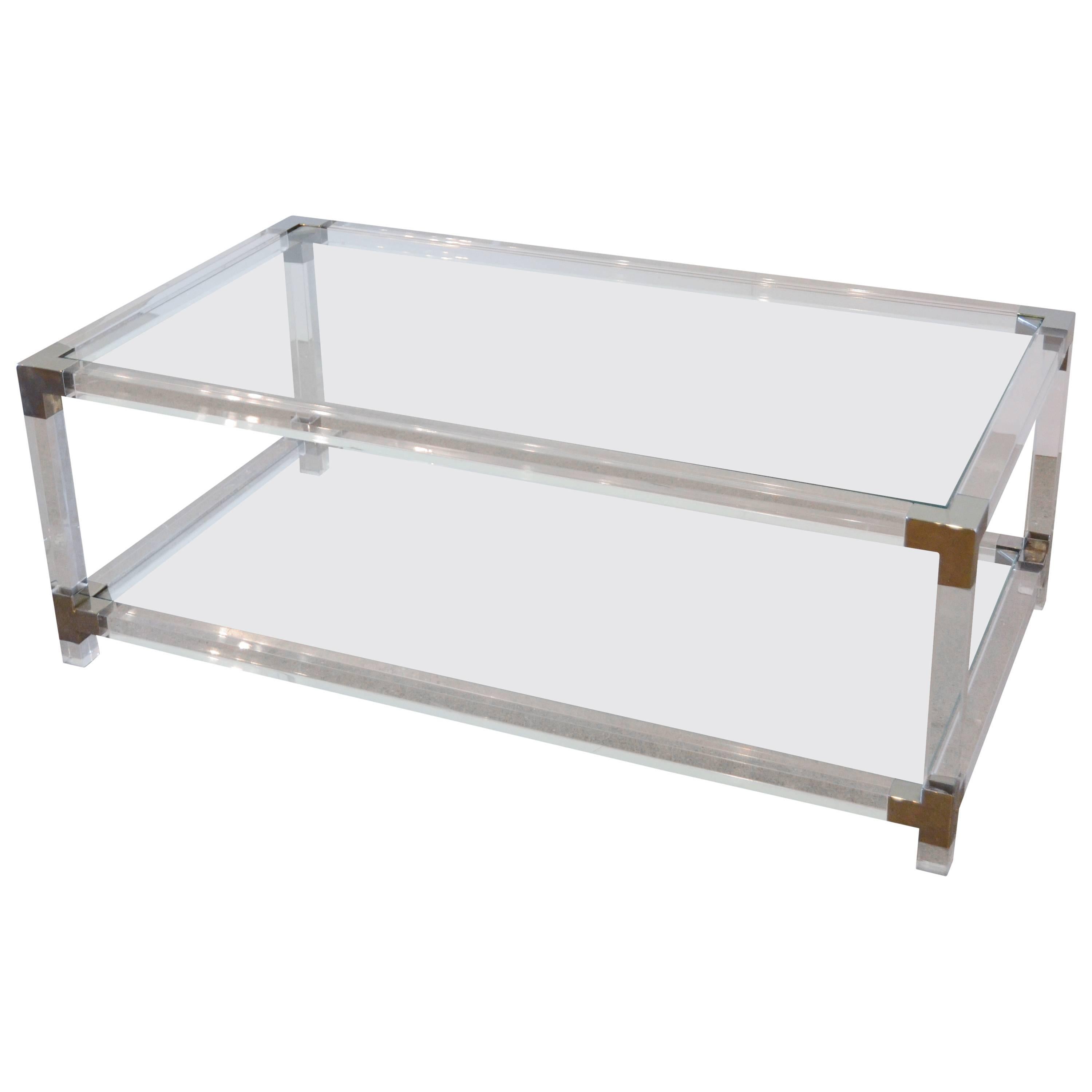 Italian Modern Lucite and Chrome Cocktail Table