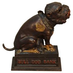 Antique American Bull Dog Bank, Signed and Dated