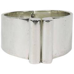 Mid-20th Century Modernist Mexican Sterling Silver Spring Clip Taxco Cuff
