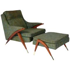 Modern Lounge Chair and Ottoman Attributed to Karpen