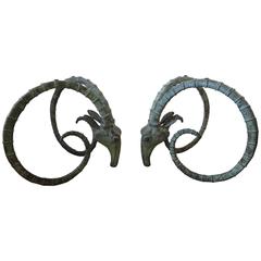 Pair of Patinated Bronze Ibex Dining Table Bases by Alain Chervet