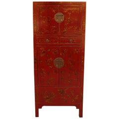 Fine Red Lacquer Armoire with Gilt Motif
