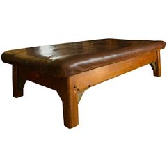 Vintage Leather and Wood Gym Bench 3
