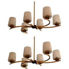 Pair of Arlus French 1960s Moderne Pendant Chandeliers 1