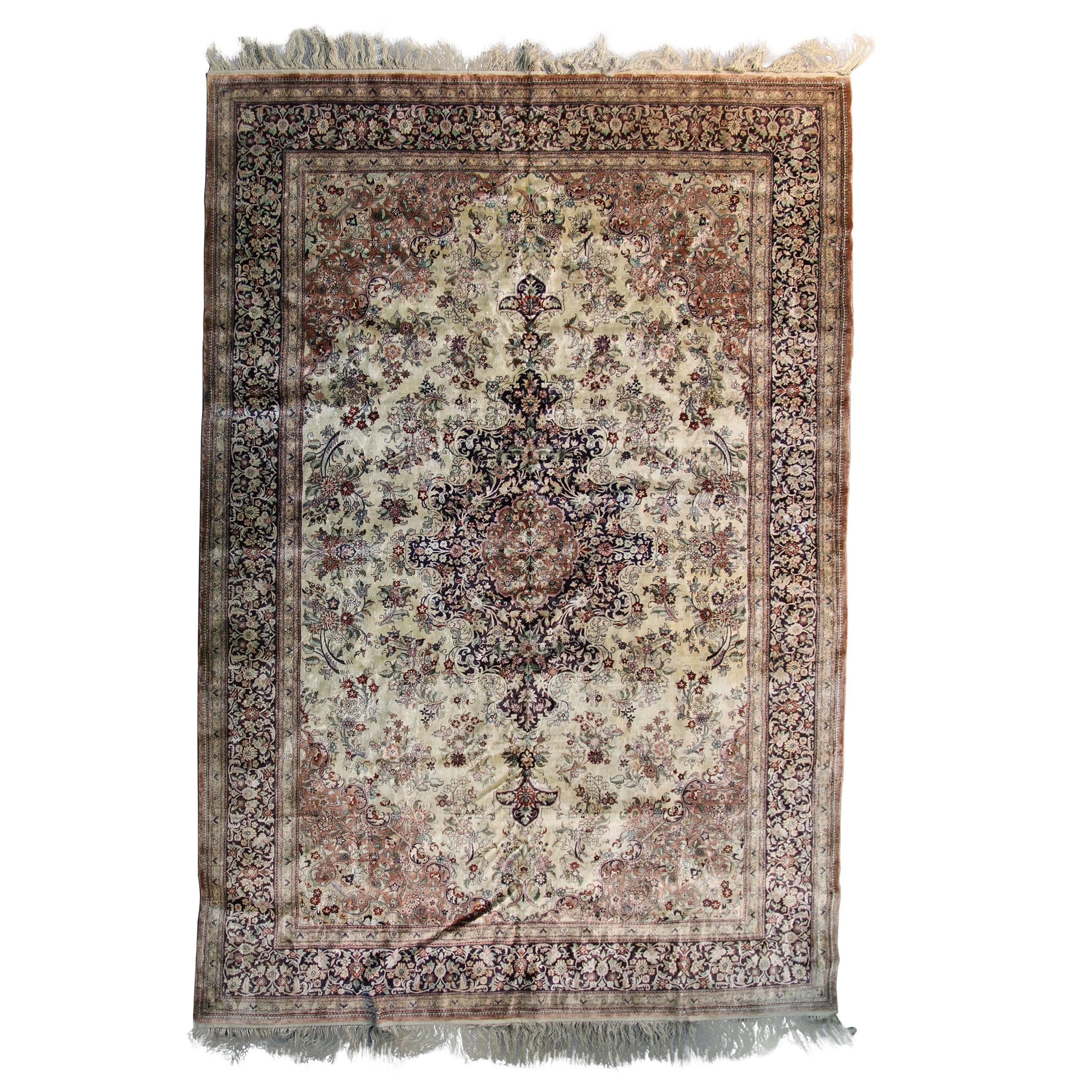 Fine Handmade Oriental Silk Carpet For Sale
