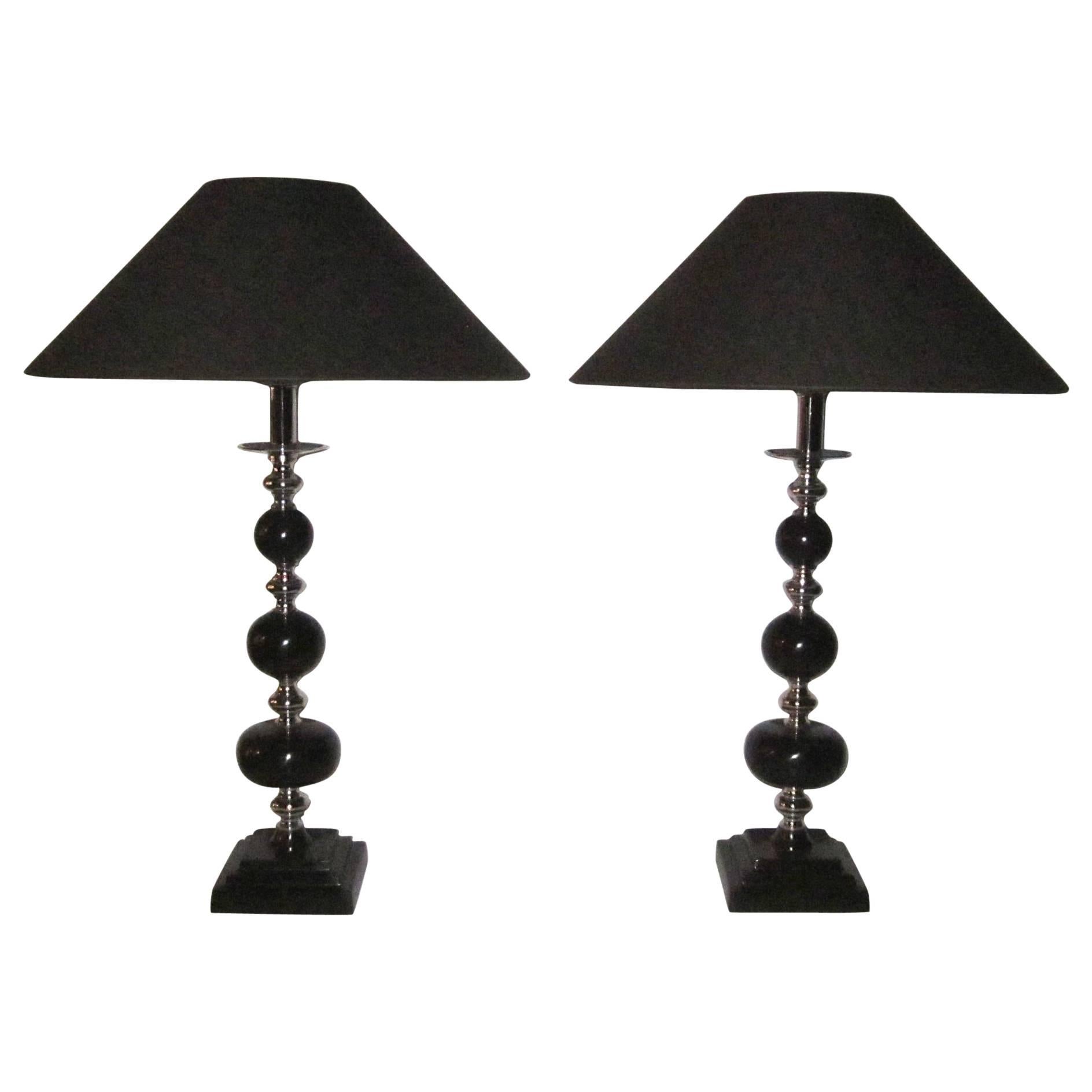 Pair of Bakelite and Chrome Ball Lamps, Contemporary For Sale