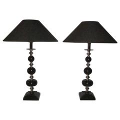 Pair of Bakelite and Chrome Ball Lamps, Contemporary 10