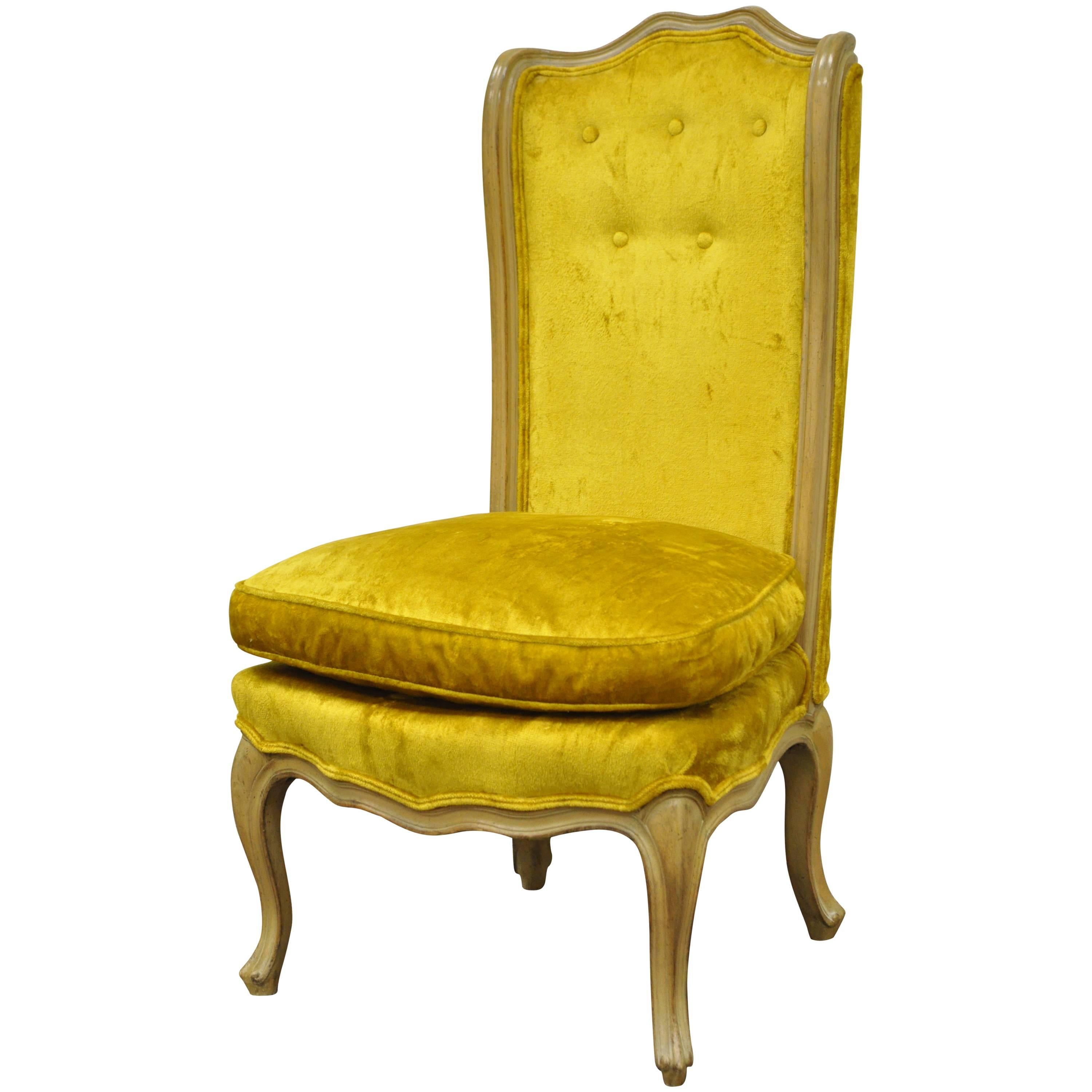French Louis XV Provincial Style Yellow Boudoir Curved Back Small Slipper Chair For Sale