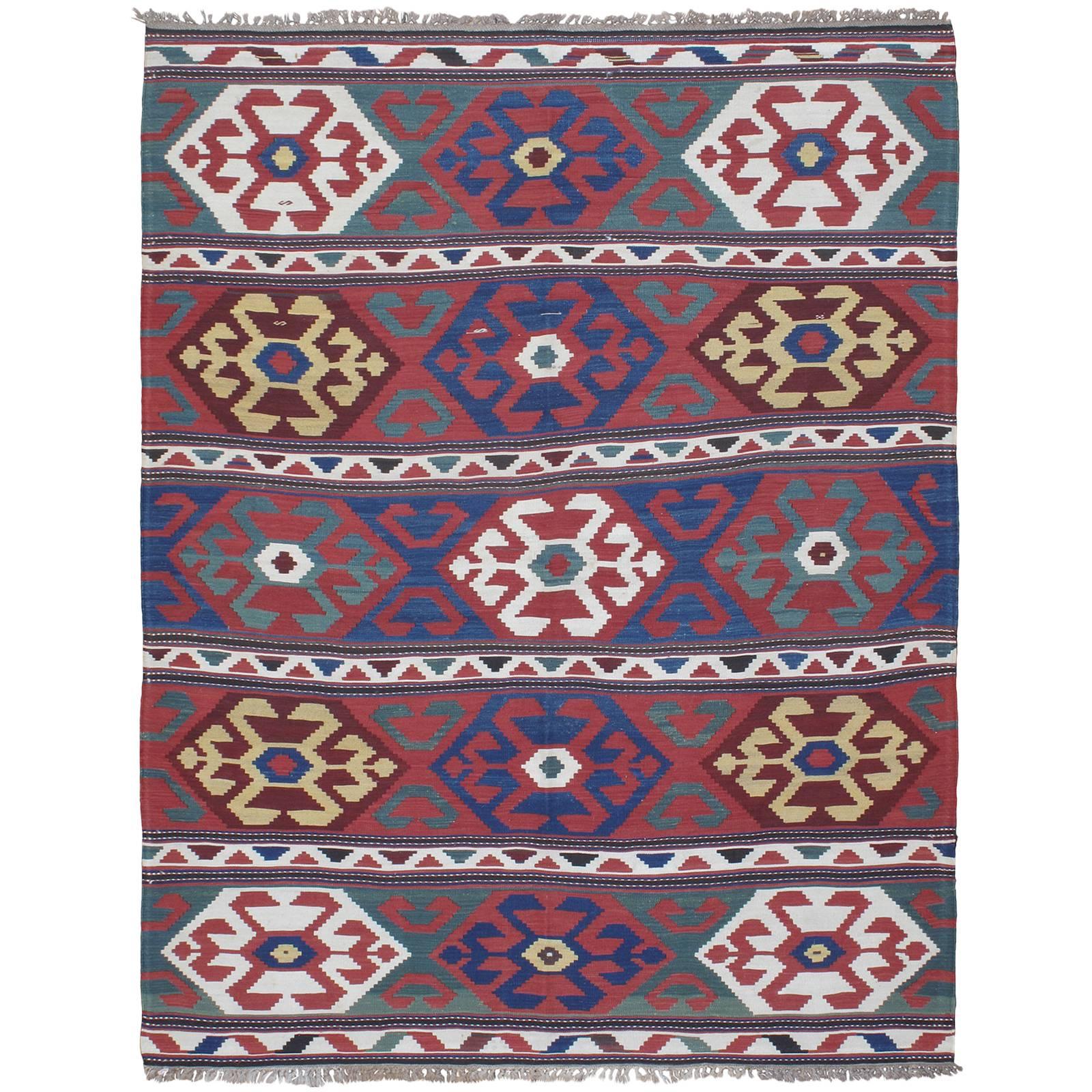 "Primary Colors, " Antique Kazak Kilim Rug