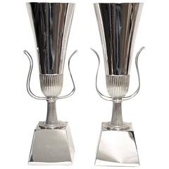 Pair of Tommi Parzinger Silver Plate Table Lamps for Lightolier