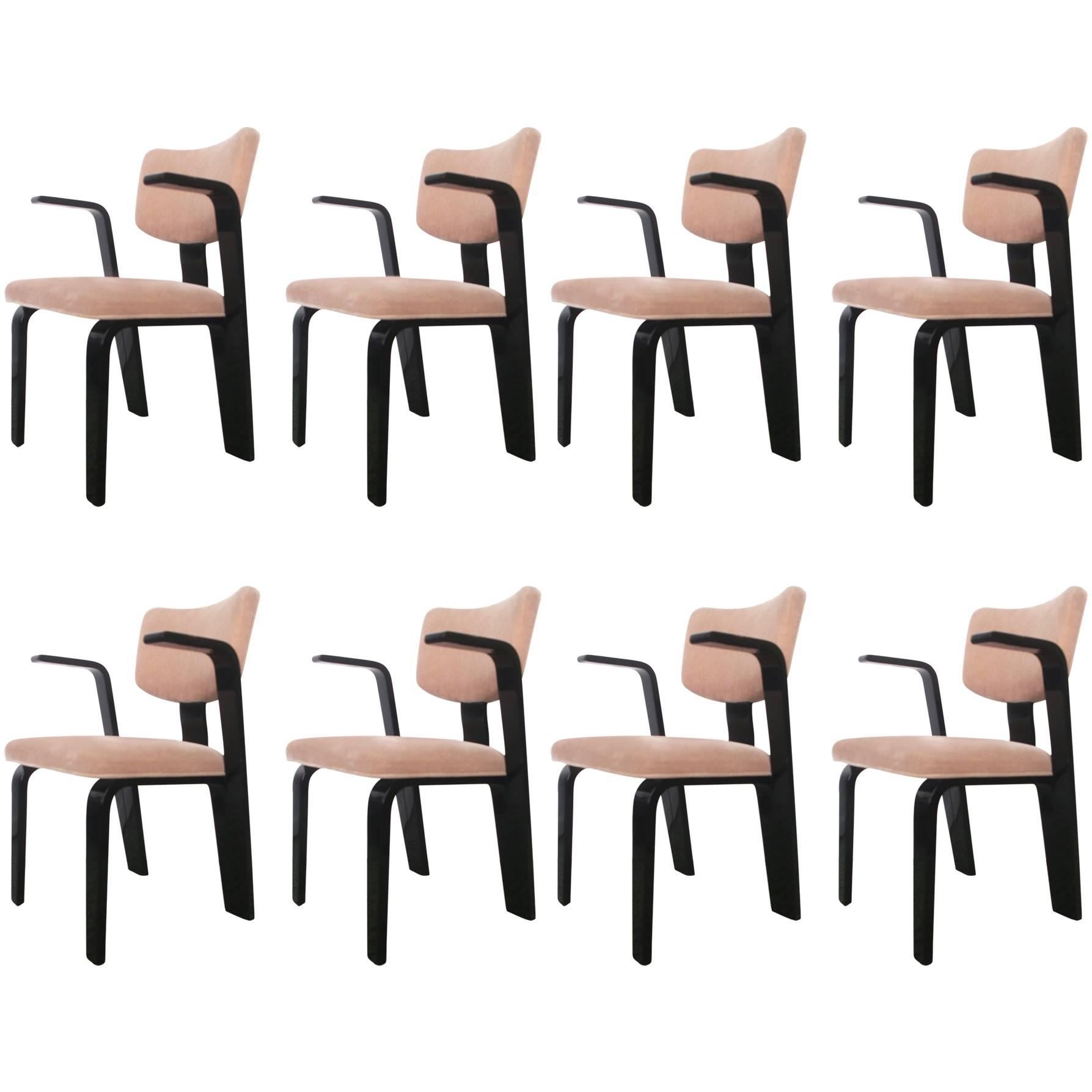 Eight Lacquered Bentwood Upholstered Chairs 