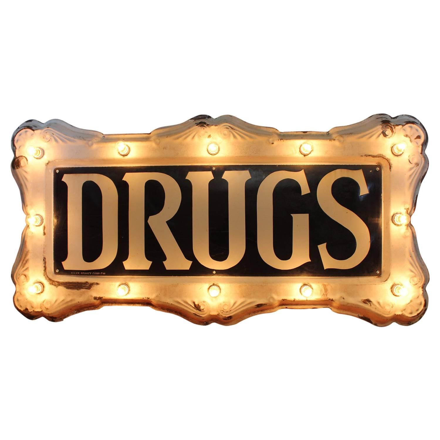 Rare 1900s Federal Electric Company Light Up Sign "Drugs"