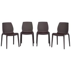 Set of Four Modern Chocolate Leather Italian Dining Chairs
