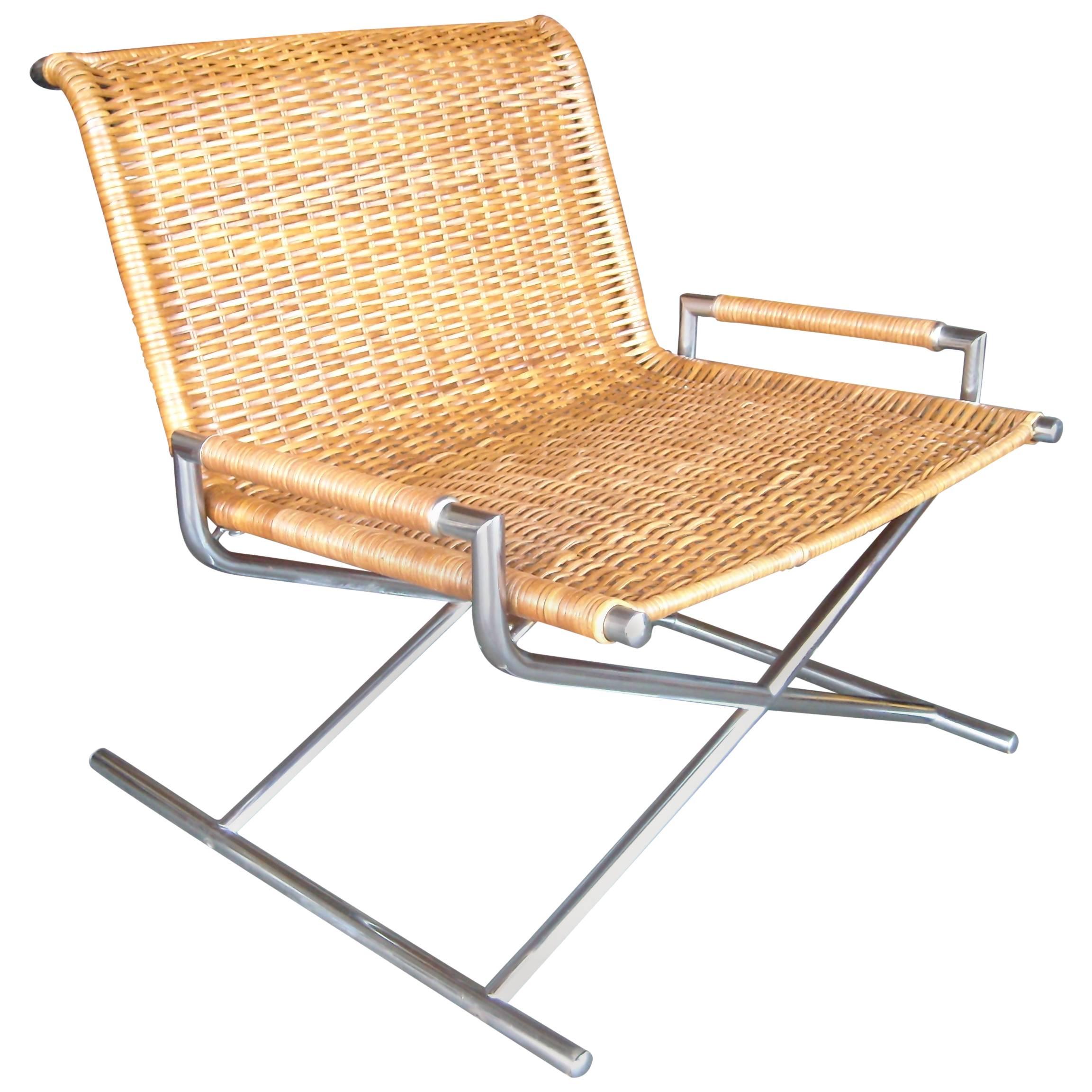 Ward Bennett Sled Lounge Chair, Chrome-Plated, Wicker, Rattan