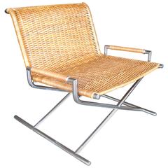 Ward Bennett Sled Lounge Chair, Chrome-Plated, Wicker, Rattan