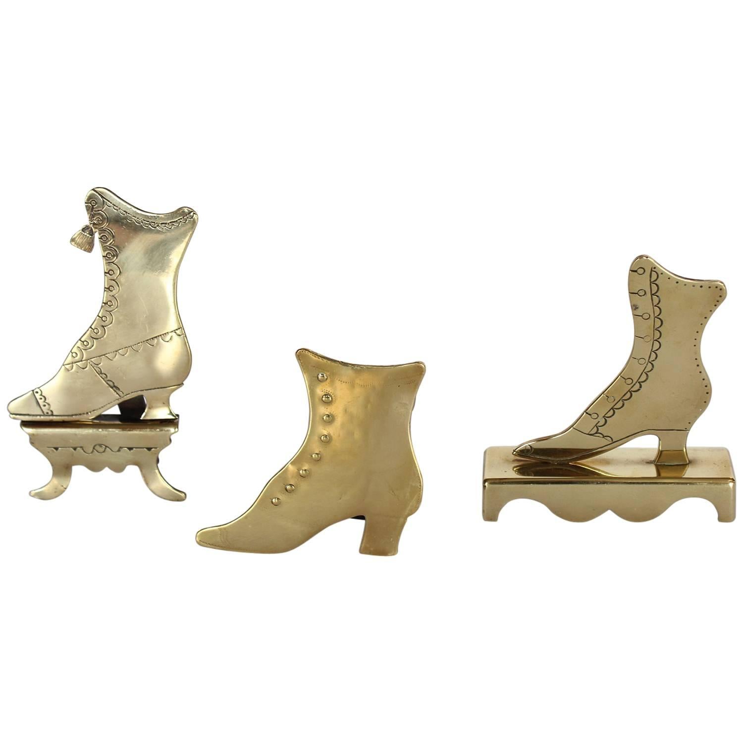 Collection of 19th Century English Brass Shoe Figurines For Sale