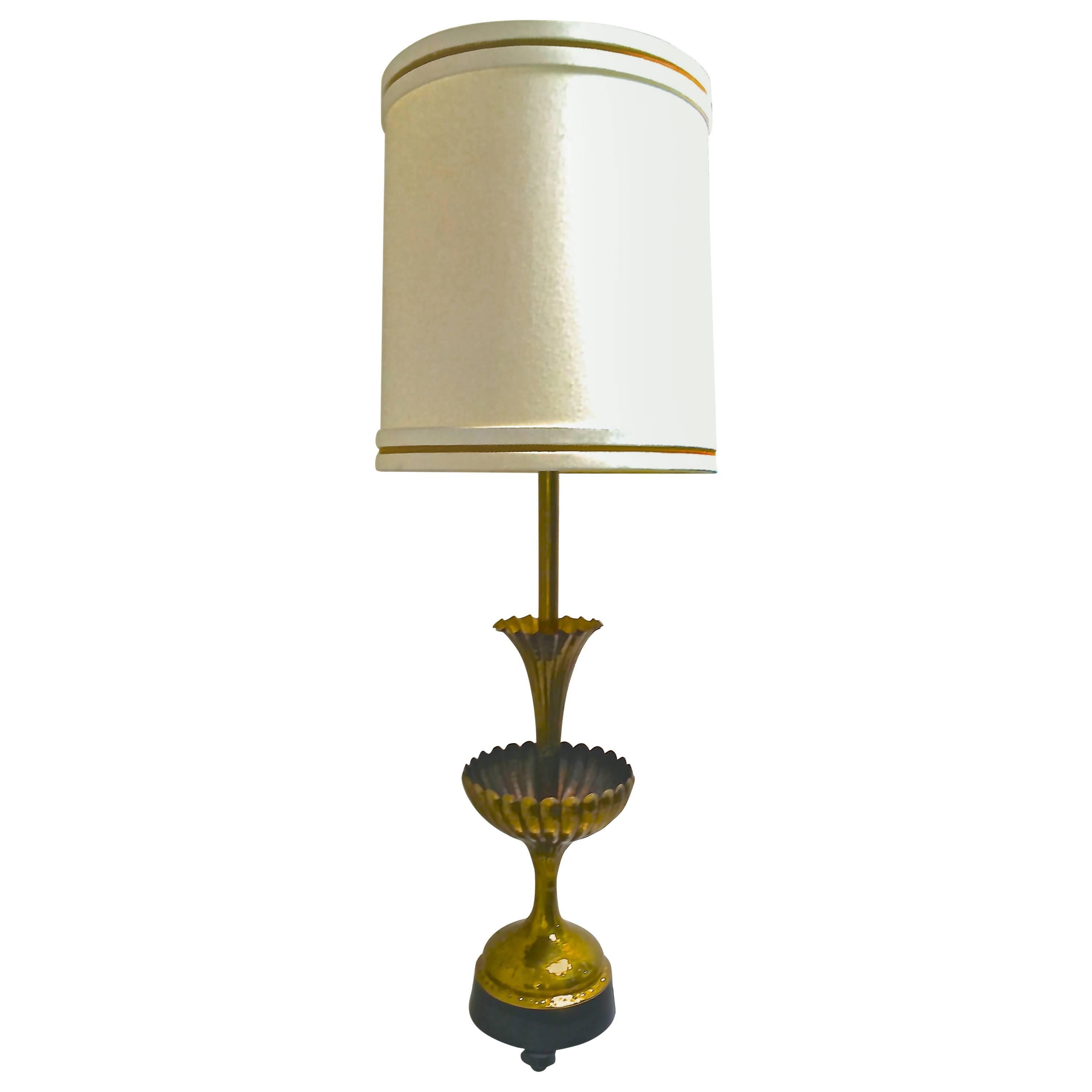 Vintage Monumental Tiered Table Lamp in Hammered Brass by Marbro For Sale