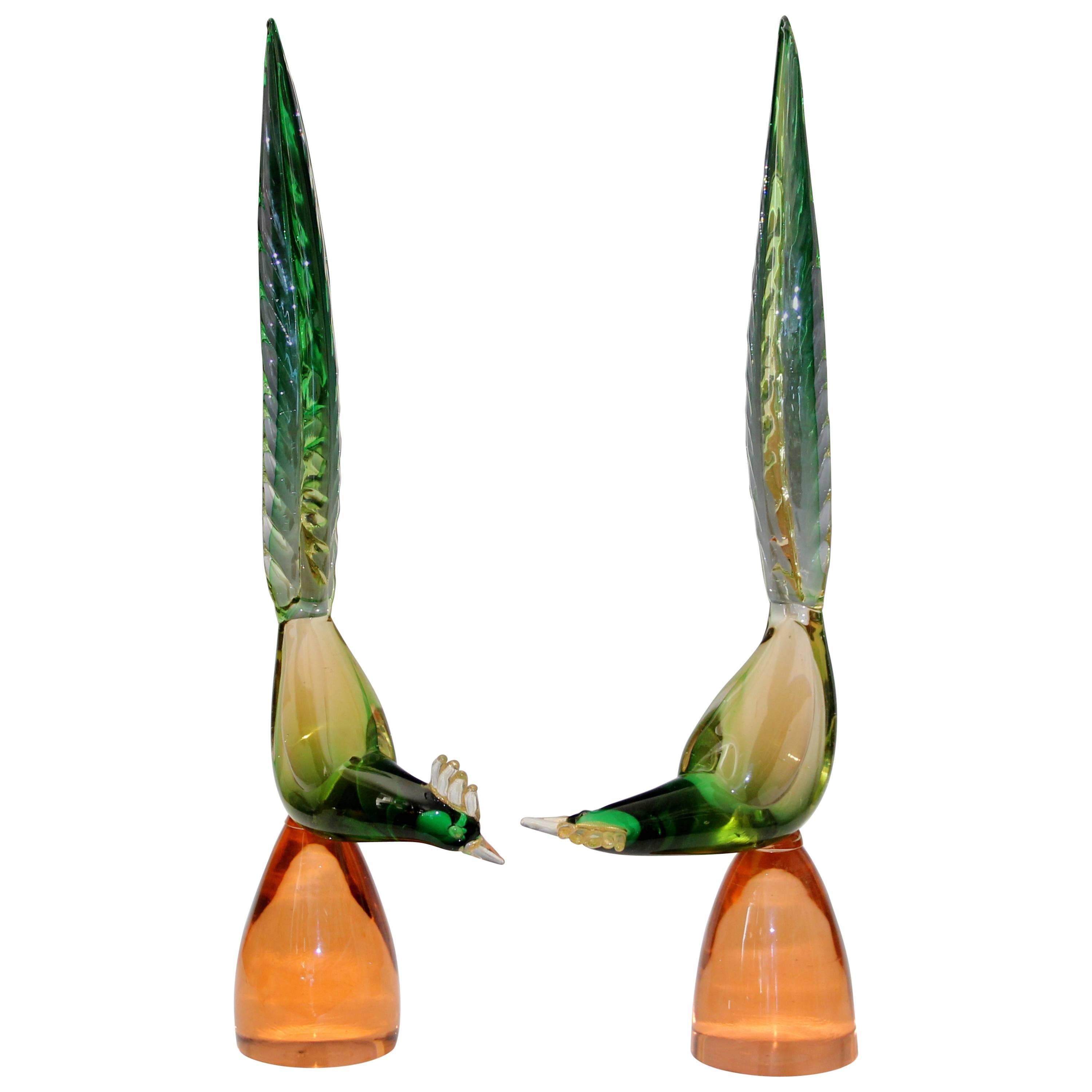 Large Matched Pair of Vintage Murano Glass Pheasant Birds