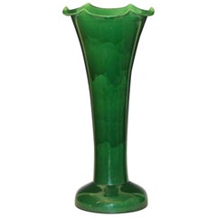 Large Art Nouveau Awaji Pottery Ruffle Rim Trumpet Form Vase