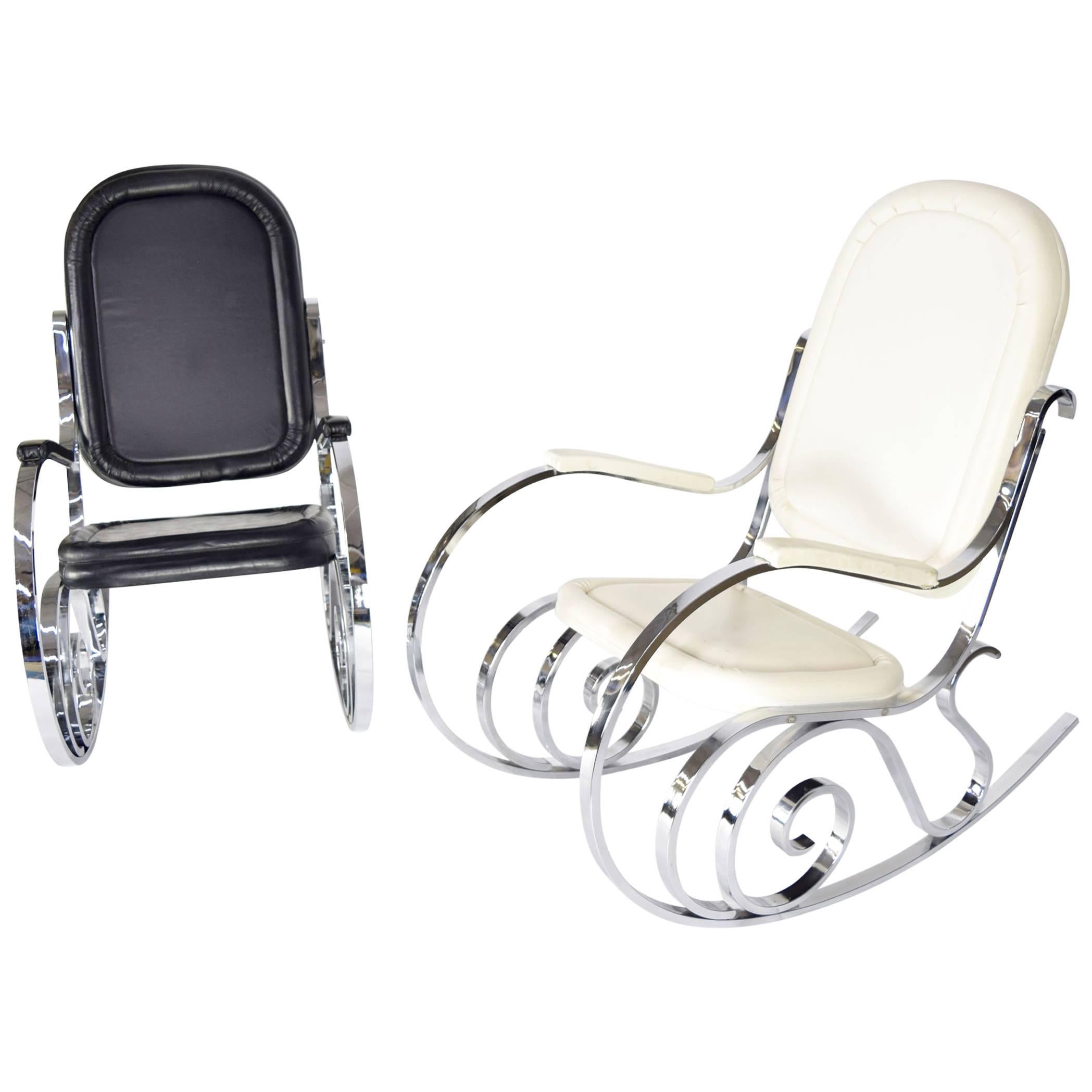 Pair or Individual Maison Jansen Polished Nickel Rocking Chairs, France, 1970
