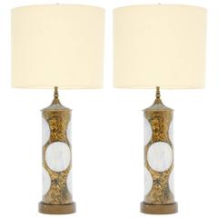 Pair of Italian Cesar Coin Lamps in the Manner of Fornasetti