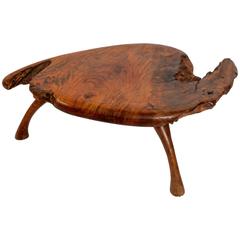 Mid-Century Sculpted Walnut Live Edge Burl Coffee Table