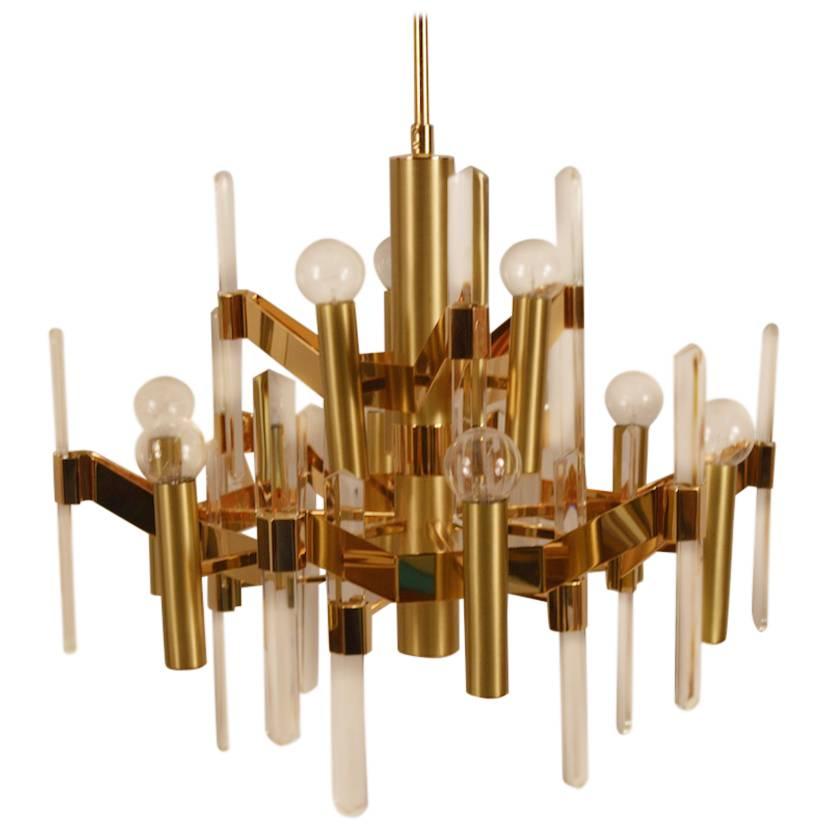 Gold Wash over Brass Sciolari Chandelier For Sale