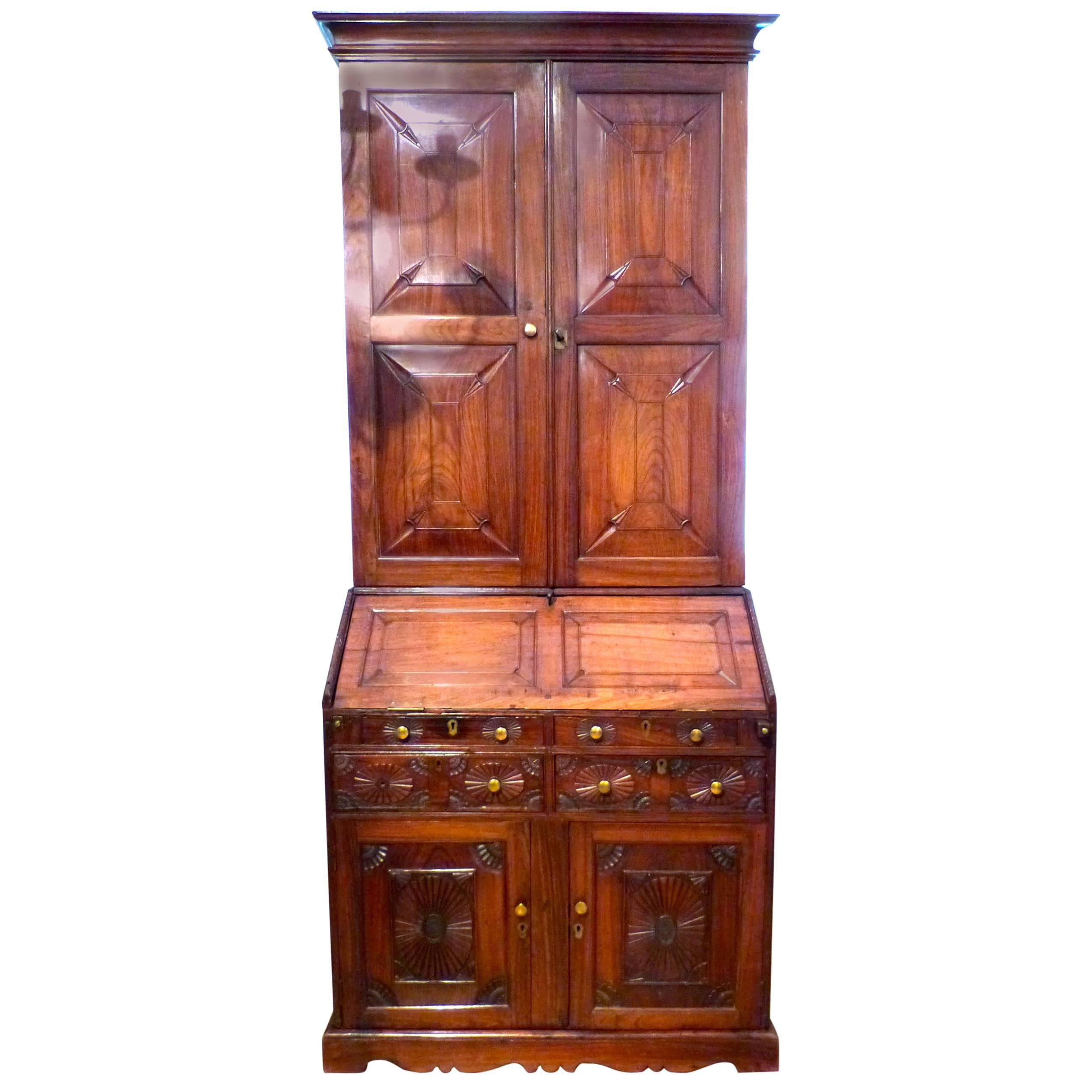 Anglo Indian Padouk Wood Bureau Cabinet For Sale